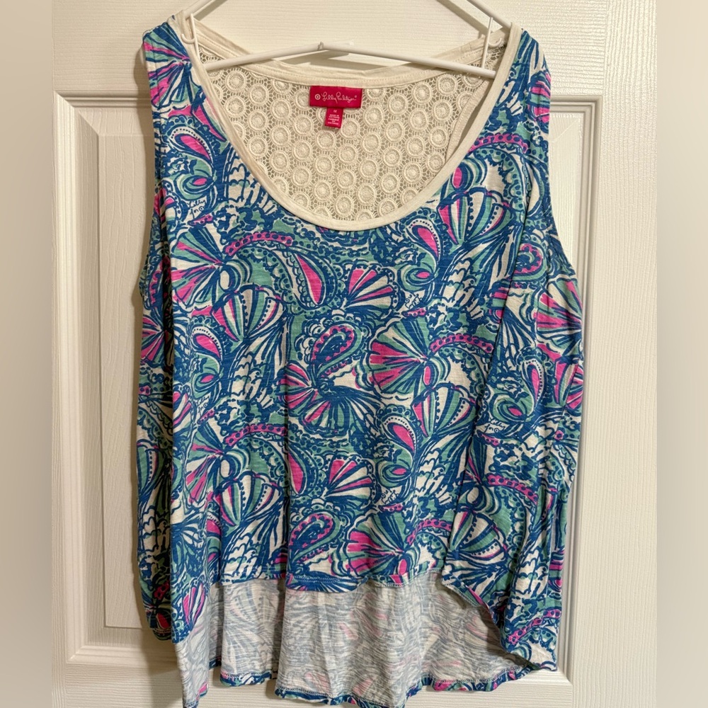 Lilly Pulitzer for Target Vibrant Blue and Pink Hi Low Blouse - Plus Size 1X